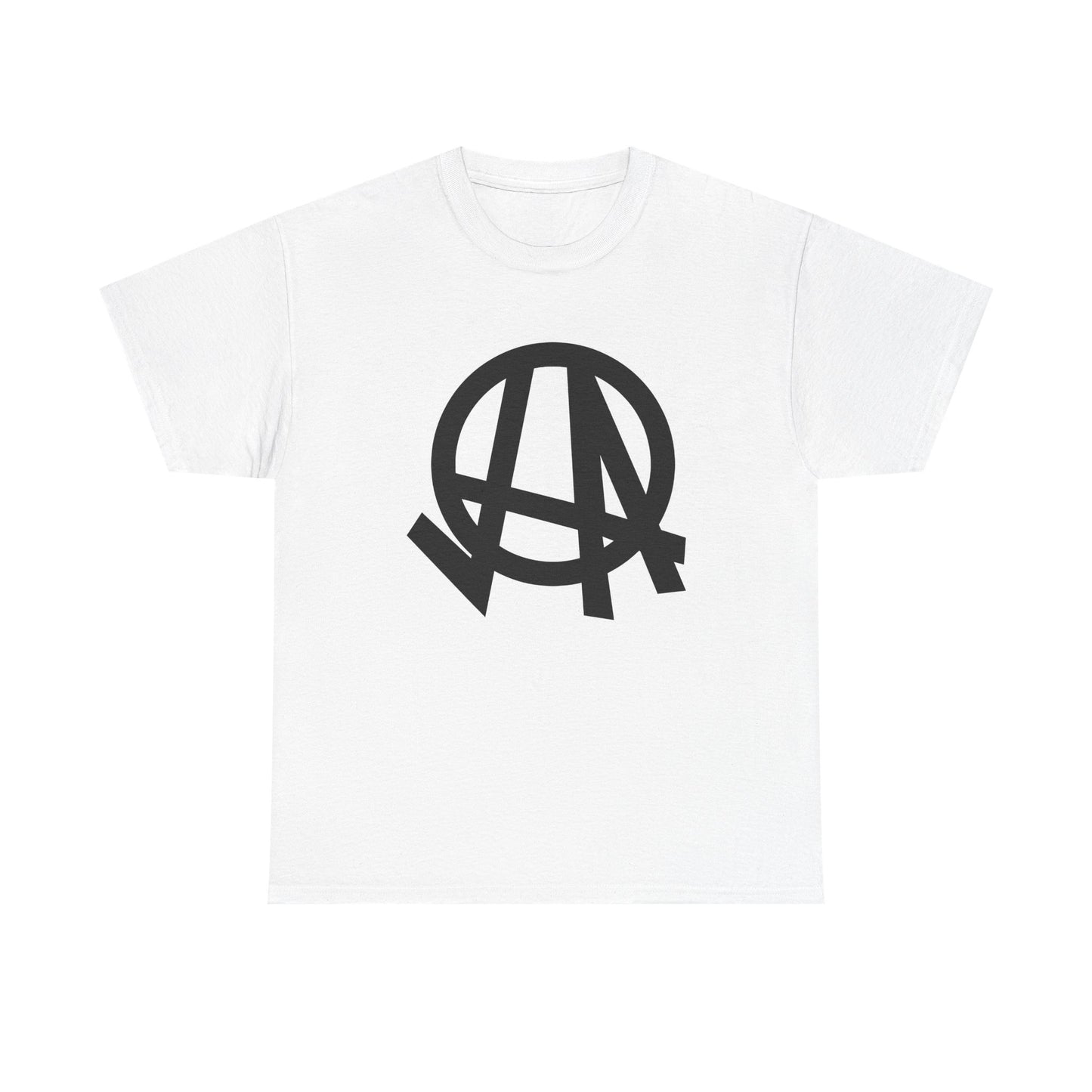 Unisex Heavy Cotton Tee with Johnny Angel Anarchist Symbol Design - Bold Statement Apparel